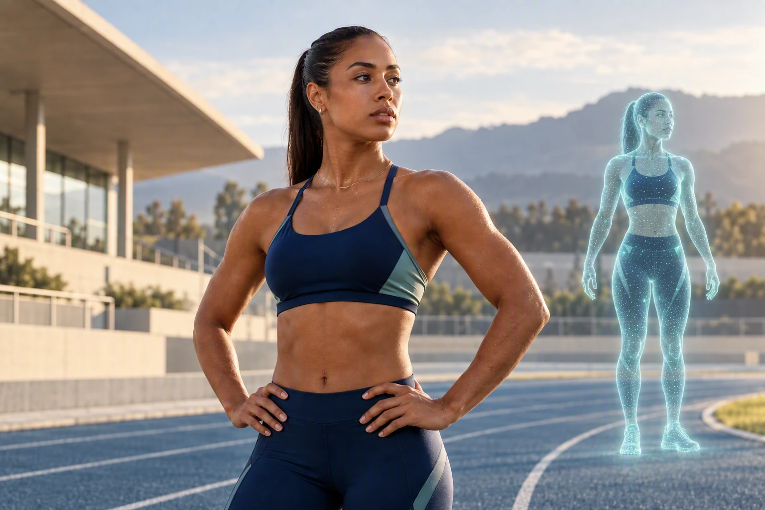 An elite athlete beside a virtual performance twin