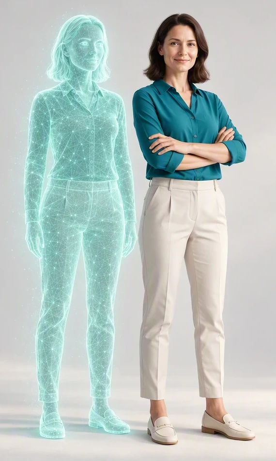 A woman and her virtual twin