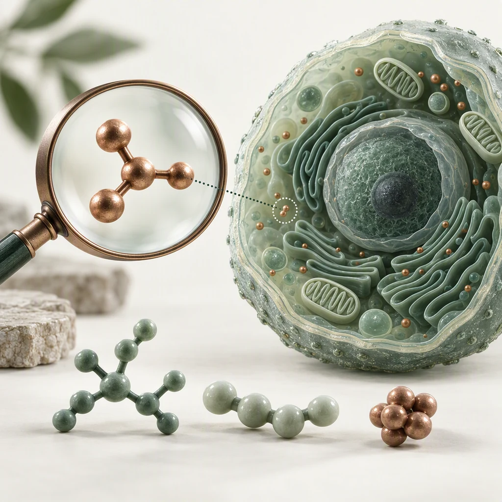 A symbolic metabolite beside a cell, surrounded by other metabolites.