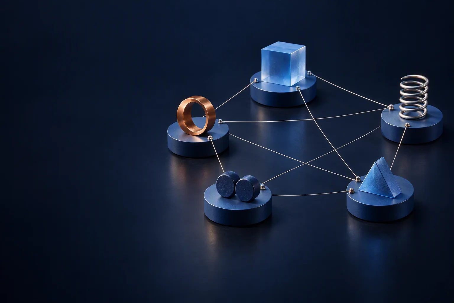 A group of connected shapes symbolizes relationships between biomarkers.