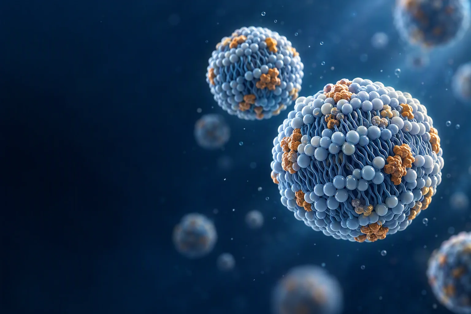 An illustration of lipid particles, without personal biological results.