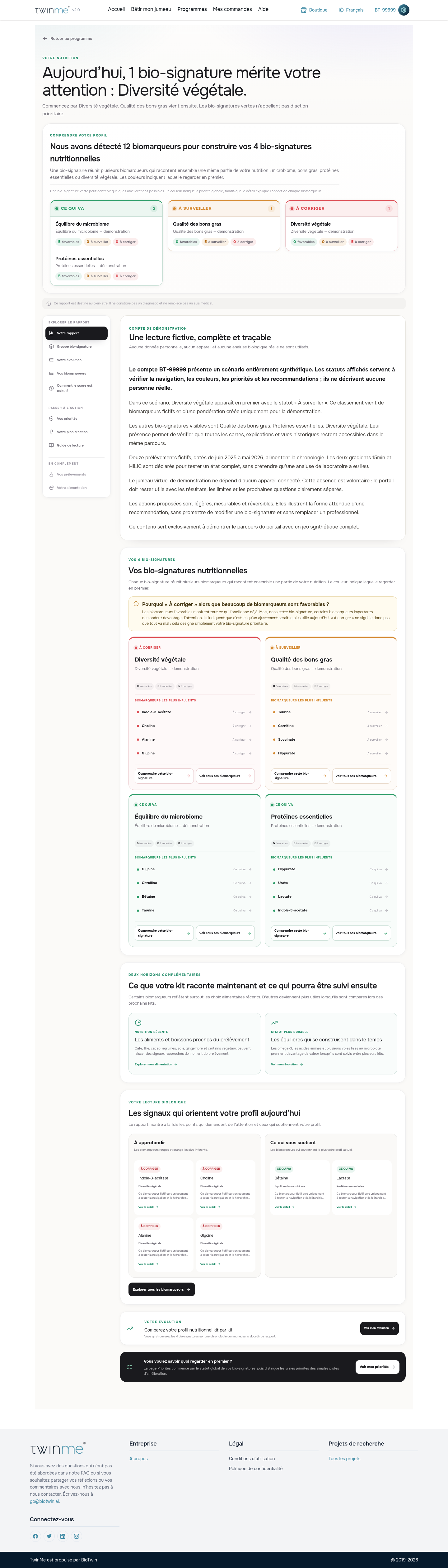 Rapport nutritionnel de démonstration du compte synthétique BT-99999