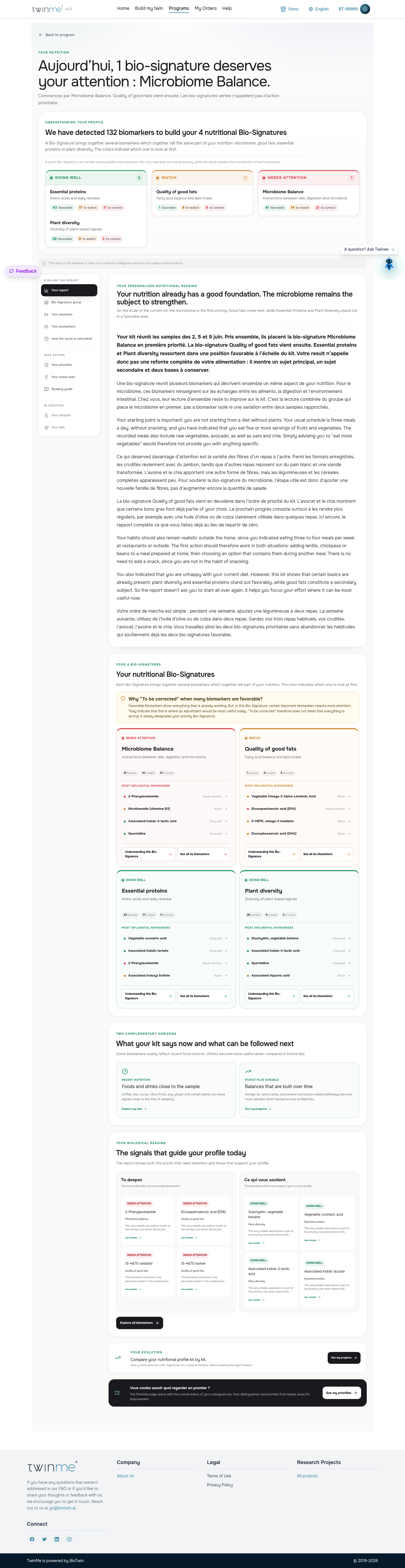 Nutrition and microbiome report from the TwinMe demo account
