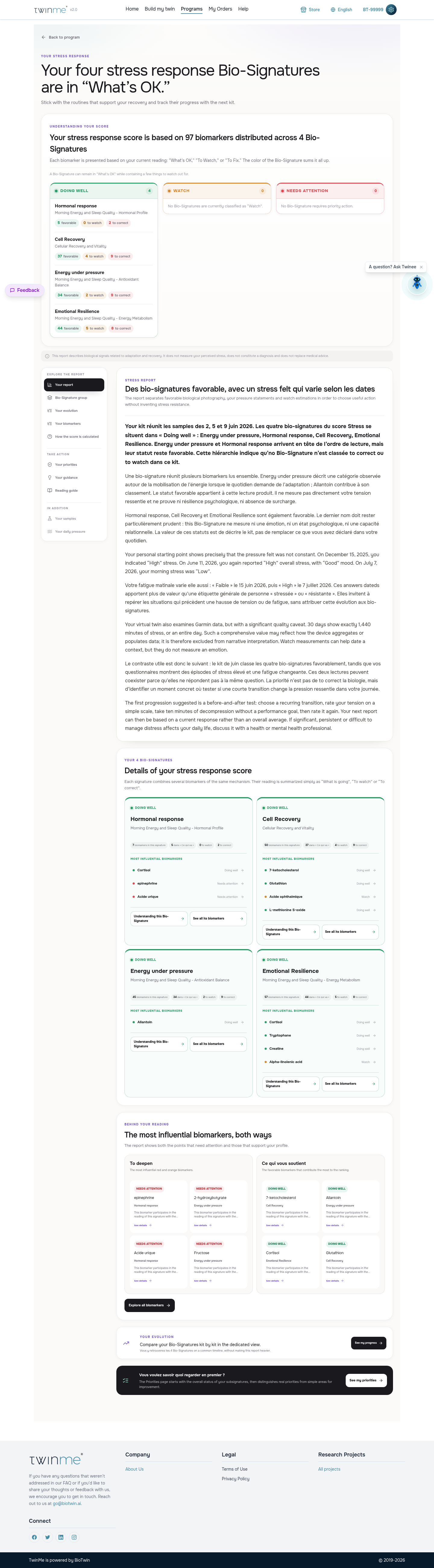 Stress and resilience report from the TwinMe demo account