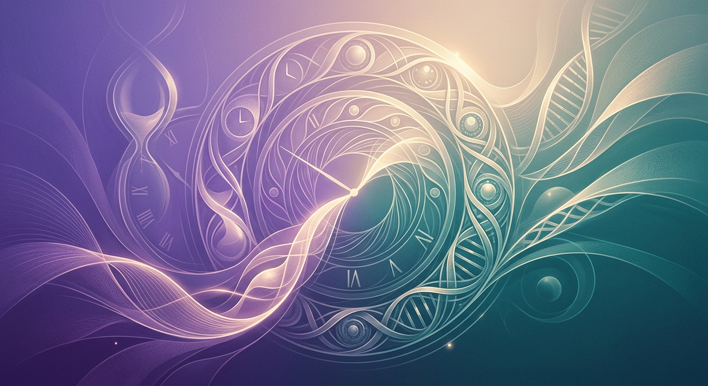 Abstract visualization of longevity and biological aging with cellular renewal patterns