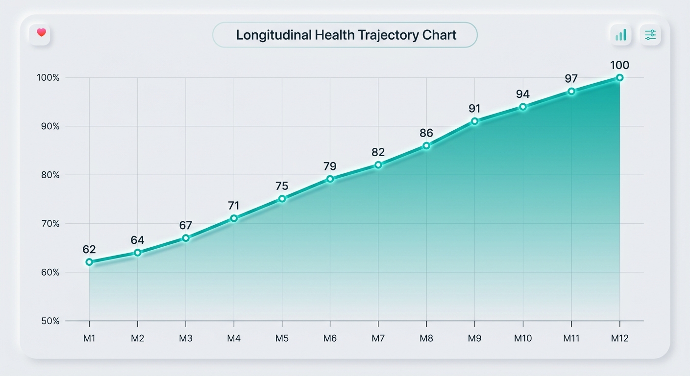 Longitudinal health trajectory chart showing improvement over time