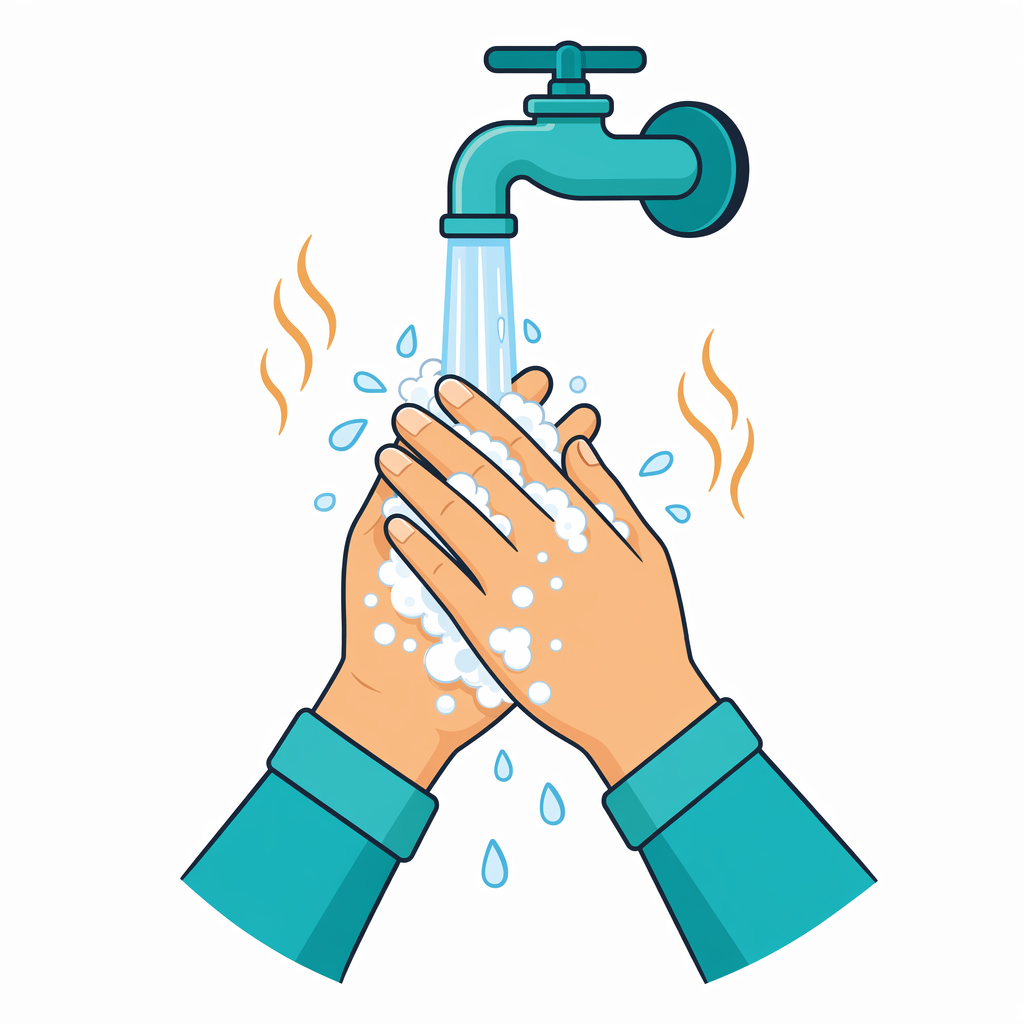 Washing hands with warm water