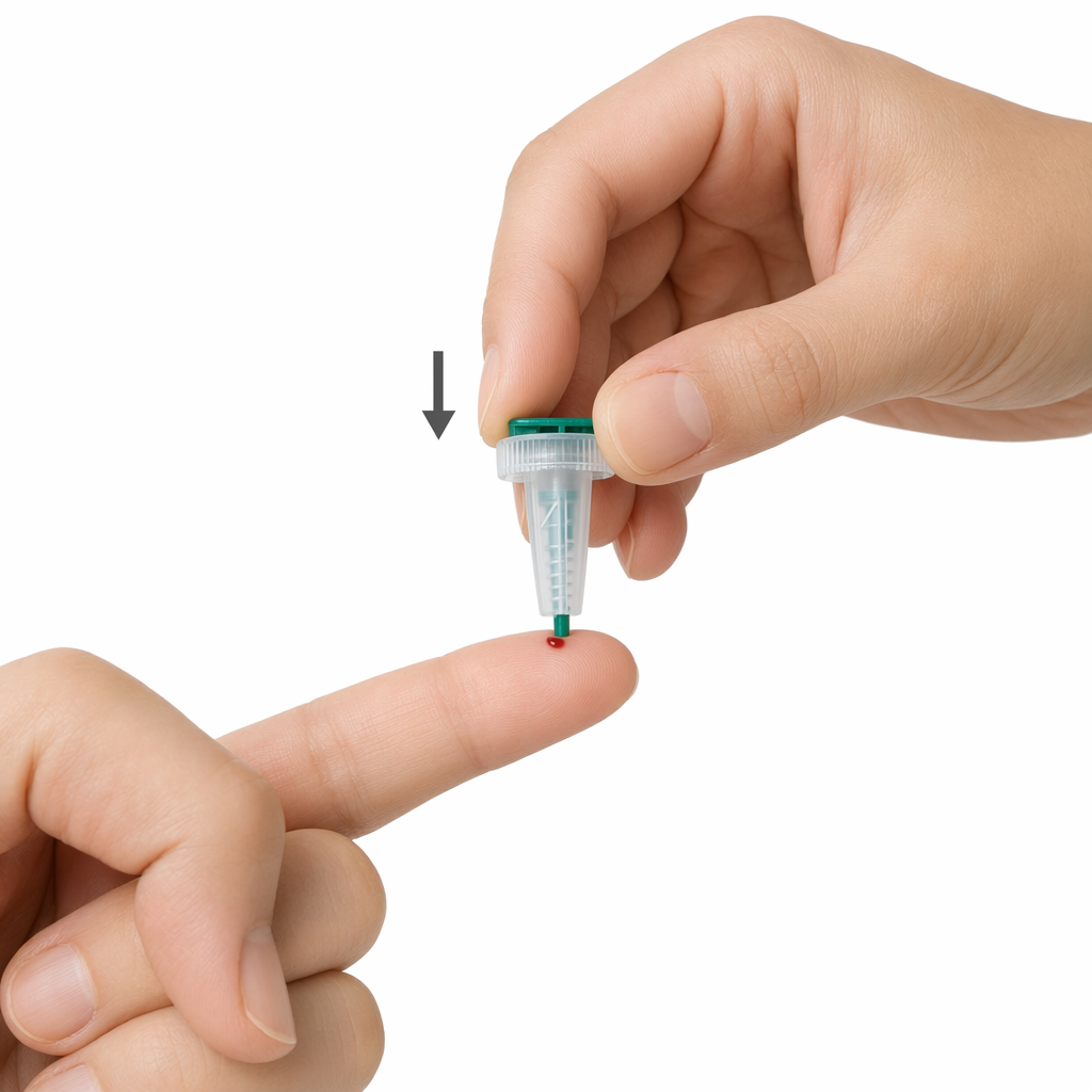 Pressing the lancet against the side of the finger
