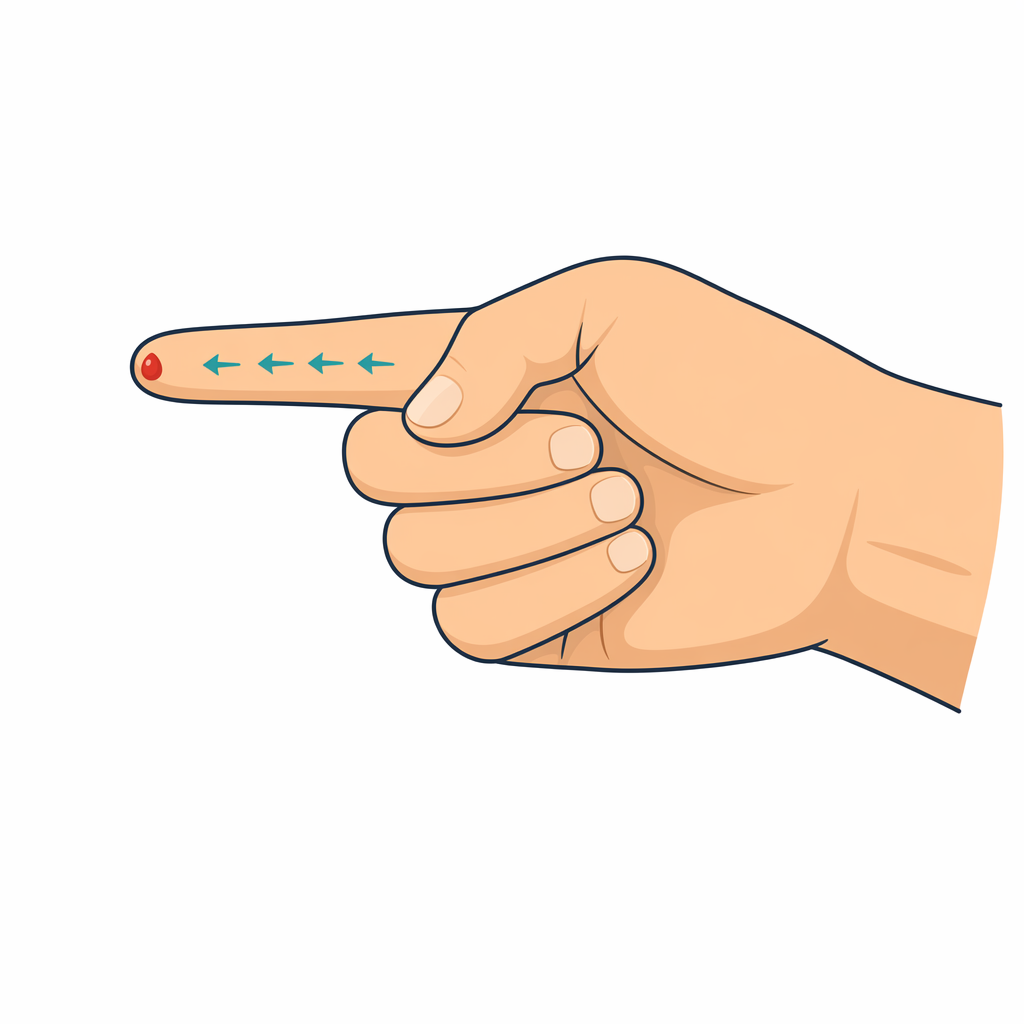Massaging the finger firmly to form a drop of blood